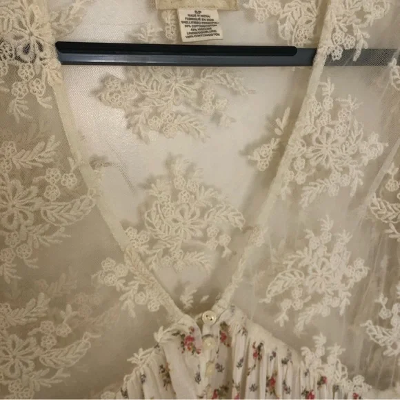 Denim Supply Ralph Lauren Bohemian Printed Tea Dress Lace Flare Sleeves Prairie - Picture 10 of 14